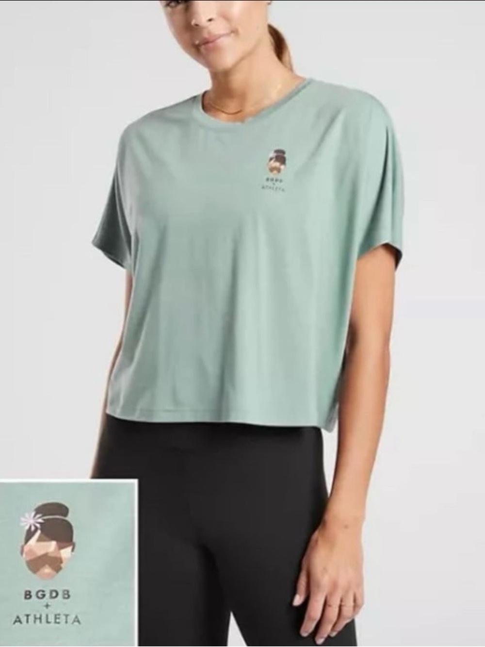 Athleta x BGDB Essence Green Cropped Graphic Tee Size Small NWT